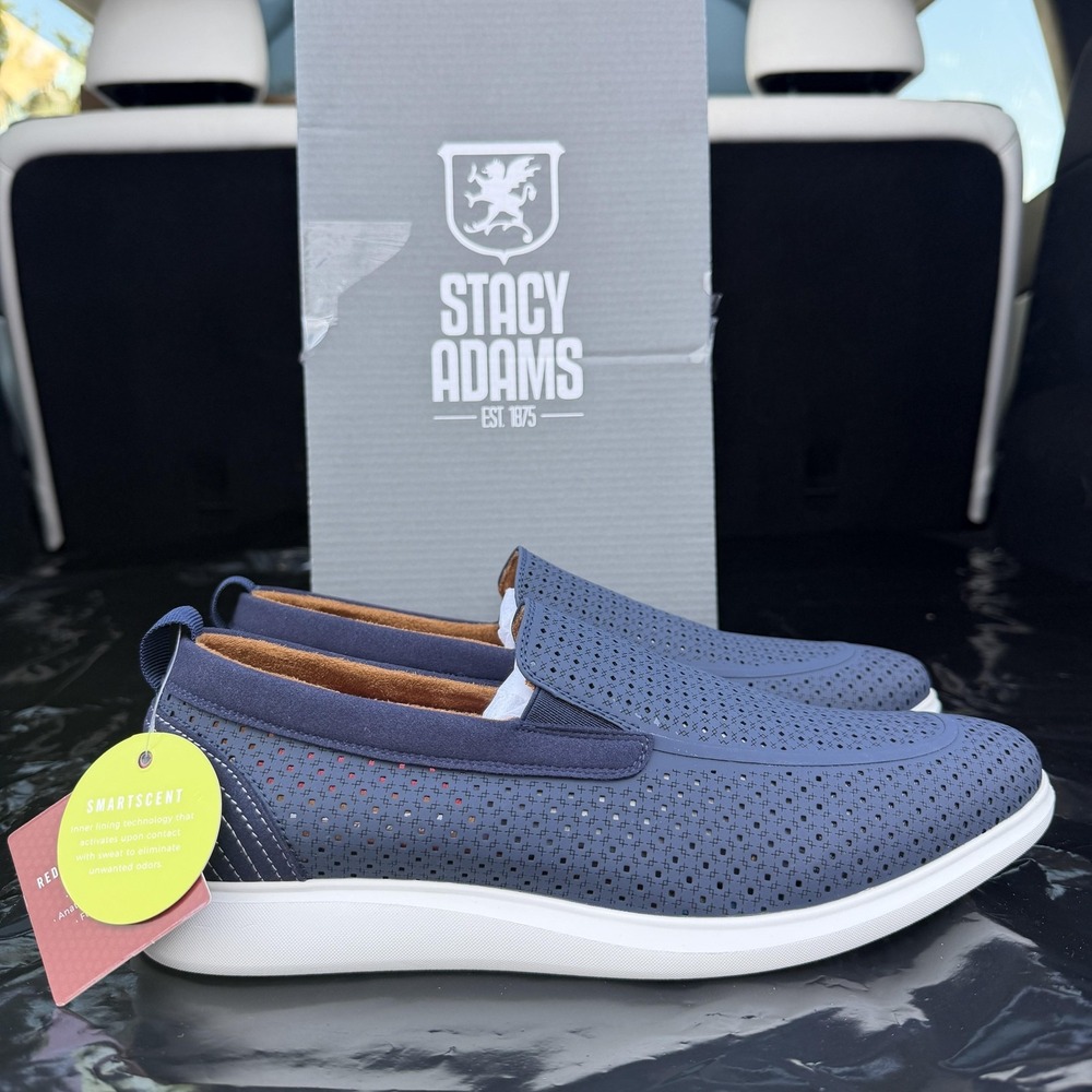 Stacy Adams Shoes Mens Size 7 Navy Remy Perforated Slip On Loafers‎ Casual